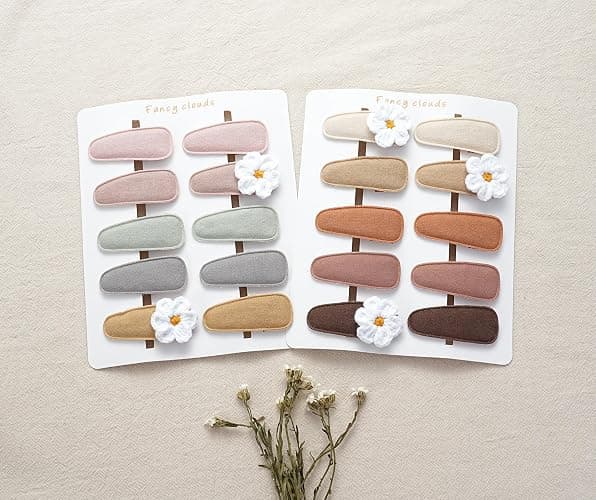Fancy Clouds 20 Pack Baby Hair Clips for Girls Toddler,Neutral Fabric Snap Clips Pins With Embroidery Daisy Flower,Handmade Hair Accessories Barrettes for School Age Kids Children Gifts thumbnail 5