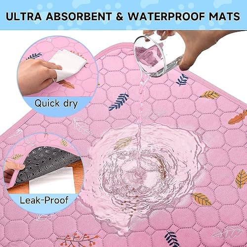 Sunheir 2-Pack Extra Large Reusable Dog Mat for Floor, Dog Playpen, Non-Slip Waterproof Dog Pee Pad, Super Absorbent Washable Pee Pads for Dogs, Pet Whelping Pads, Potty Training - Pink, 36" x 41" thumbnail 3