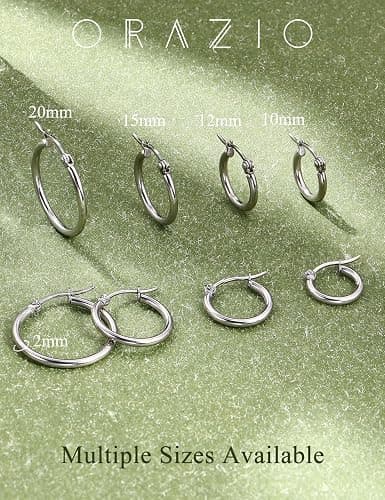 ORAZIO 4 Pairs Stainless Steel Hoop Earrings Set Cute Huggie Earrings for Women,10MM-20MM thumbnail 8