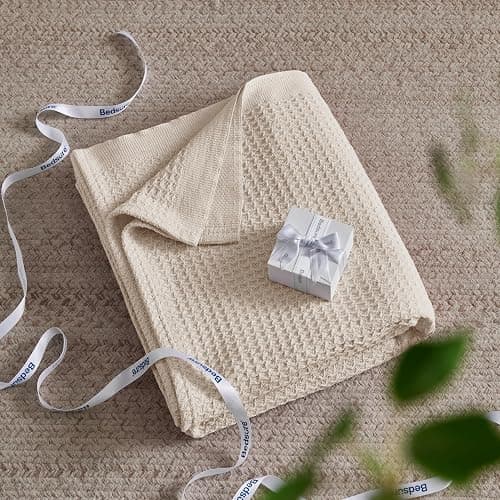 Bedsure Gentlesoft 100% Cotton Large Throw Blanket for Couch 50x70 inches - Breathable and Soft, Waffle Weave Throw Blanket for Office, Light Beige thumbnail 9