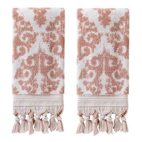 SKL Home Mirage Fringe 100% Turkish Cotton Hand Towel Set, Blush Small - Image 1