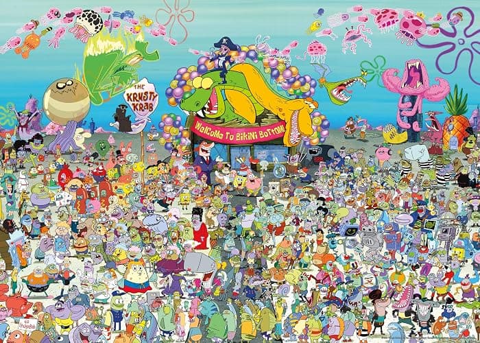 Aquarius Spongebob 1000 Piece Jigsaw Puzzle for Teens and Adults - 25th Anniversary Bikini Bottom Nickelodeon 20"x28" Collectible Gifts thumbnail 2