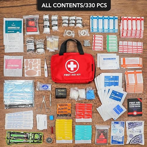 GENERAL | Amazon | 330 Piece First Aid Kit, Premium Waterproof Compact Trauma Medical Kits for Any Emergencies, Ideal for Home, Office, Car, Travel, Outdoor, Camping, Hiking, Boating (Red) thumbnail 4