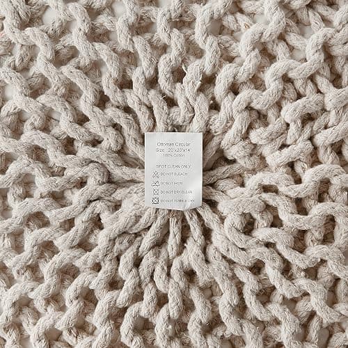REDEARTH Round Pouf Ottoman - Cable Knitted Boho Poof - Home Décor Cord Pouffe Handmade Circular Footrest for Living Room - Bedroom - Kids Bedroom - 100% Cotton Pouf (18" x 18" x 14") - Ivory thumbnail 10