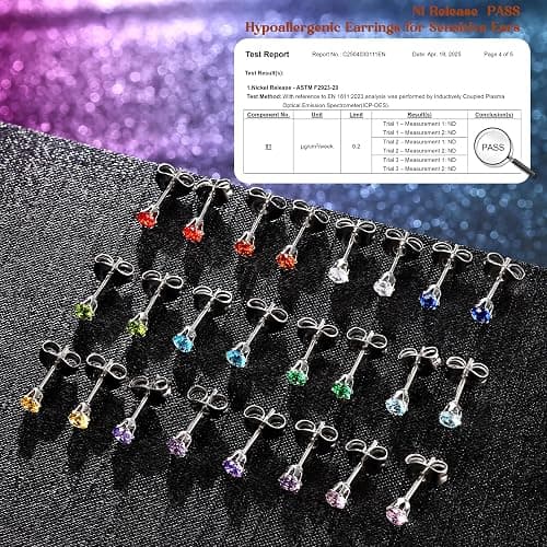 LOYALLOOK 12 Pairs Stainless Steel Cubic Zirconia Stud Earrings, Brilliant Cut Round CZ Earrings set, Birthstone Stud Earrings for Women thumbnail 6