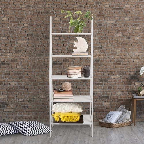 Casual Home 100% Solid Wood 5-Shelf Ladder Bookcase, 24.75"W x 16"D x 72"H, White, 5-Tier Freestanding Ladder Shelf thumbnail 2