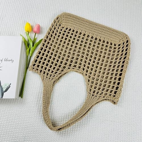 SUOSDEY Crochet Mesh Beach Tote Bag, Knit Summer Vacation Aesthetic Boho Tote Bag for Women thumbnail 3