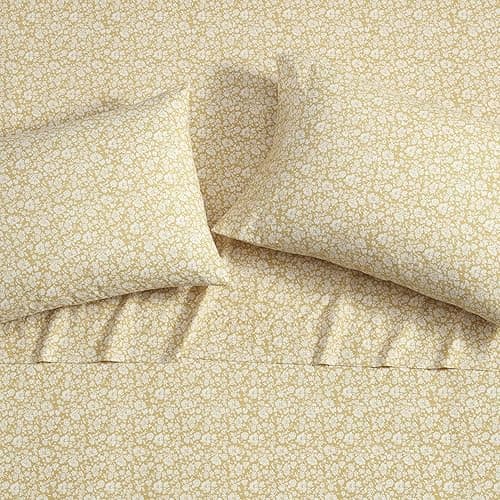 Laura Ashley - King Sheets, Cotton Percale Bedding Set, Lightweight & Breathable Home Decor, Oeko-Tex Certified (Heirloom Ditzy Gold, King) thumbnail 8