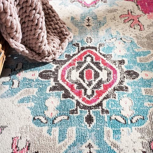 SAFAVIEH Monaco Collection Area Rug - 5' Square, Pink & Multi, Boho Chic Medallion Distressed Design, Non-Shedding & Easy Care, Ideal for High Traffic Areas in Living Room, Bedroom (MNC243D) thumbnail 7