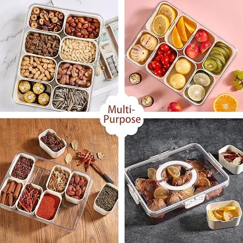 Bandesun Divided Serving Tray with Lid and Handle - Snackle Box Charcuterie Container for Portable Snack Platters - Clear Organizer for Candy, Fruits, Nuts, Snacks - Perfect for Party, Entertaining thumbnail 5