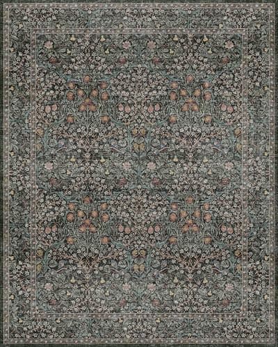 Vintage Dark Green Living Room Rug, 8x10 Washable Area Rugs for Dining Room Under Kitchen Table, Bedroom, Oriental Low Pile Stain Resistant Non-Slip Large Carpet (8x10 Dark Green) thumbnail 2