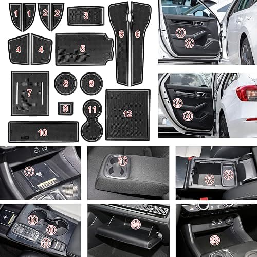 SENSHINE for Honda Civic Accessories 2022 2023 2024 2025 2026 11th Gen Sedan Cup Holder Insert Center Console Liner Door Slot Mats Pad Coaster Trim Premium Rubber Custom Interior 17PC Set (Gray Trim) thumbnail 6