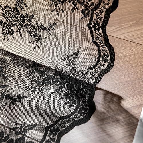 MYSKY HOME Vorhang aus Spitze Blumen Bestickte Spitzengardinen, Vorhänge mit Kräuselband Transparent Gardinen 2er Set, Modern Dekoschal für Wohnzimmer Schlafzimmer, Schwarz, H 245 x B 140 cm. thumbnail 8