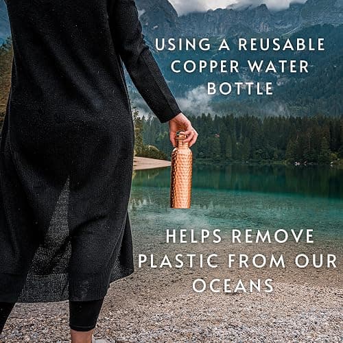 Kosdeg Copper Water Bottle - 34 Oz Extra Large - A Hammered Ayurvedic Pure Copper Vessel For Drinking - Drink More Water, Lower Your Sugar Intake And Enjoy The Health Benefits Immediately thumbnail 6