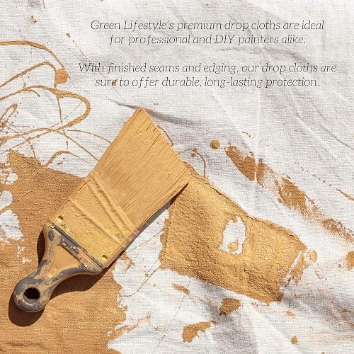 GREEN LIFESTYLE All Purpose Canvas Drop Cloths - Drop Cloth for Painting, Floor Cover, Heavy Duty Protection for Furniture & Surfaces, Reusable Painters Canvas Tarp for Renovation & Home (4x12) thumbnail 5