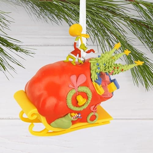 Hallmark Dr. Seuss's How The Grinch Stole Christmas! Grinch on Sleigh Christmas Ornament, Christmas Movie Gifts thumbnail 4