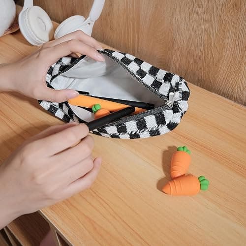 SURBEAV Pencil Case Pen Case Office College School Storage Bag Pouch Holder Box Organizer Makeup Pouch Cosmetic Bag Aesthetic Cute Pencil Case for Girls Boys Kids (Black) thumbnail 3