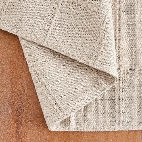 ZeeMart Linen Checked Placemats Set of 6, Plaid Embroidery Textured Table Mats, Double Layer Thick Farmhouse Rustic Place Mats for Kitchen Dining Table Home Decor, Beige 13x19 Inch thumbnail 3