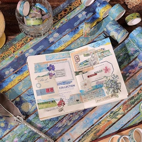emmoolife 32 Rolls Washi Tape Set, Oil Painting Decorative Masking Tape, Van Gogh Adhesive Tape for Bullet Journal, DIY Crafts Gift, Party Decorations, Junk Journal, School Supplies thumbnail 8