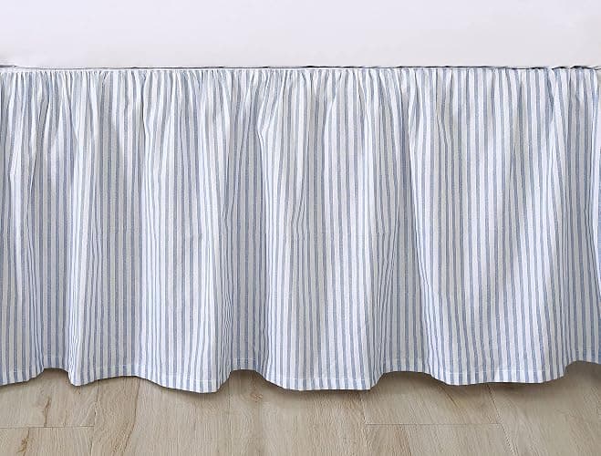 Laura Ashley - Queen Bedskirt, 100% Cotton Fabric with a Smooth and Lightweight Construction, 14.5" Drop Length, Stripe Bedding Design (Classic Ticking Blue) thumbnail 4
