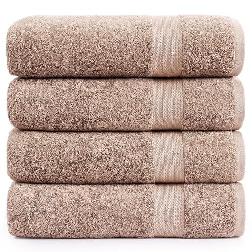 LANE LINEN 100% Pure Cotton Bath Sheets 4 Pack (35"x66") - Ring Spun Cotton Extra Large Towel Sets - Quick Dry, Soft & Absorbent Oversized Shower Towels - Sustainabaly Produced, Pre Shrunk - Taupe - Image 1