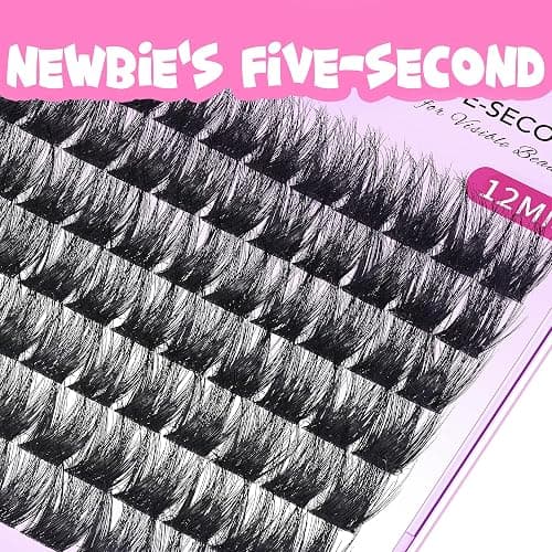 VEYESBEAUTY Lash Clusters Fluffy Individual Lash Extensions Xtreme 3D Layered Volume Eyelashes Thin & Invisible Band Wispy Faux Mink Lash Newbie's Five-Second Length 12mm thumbnail 3