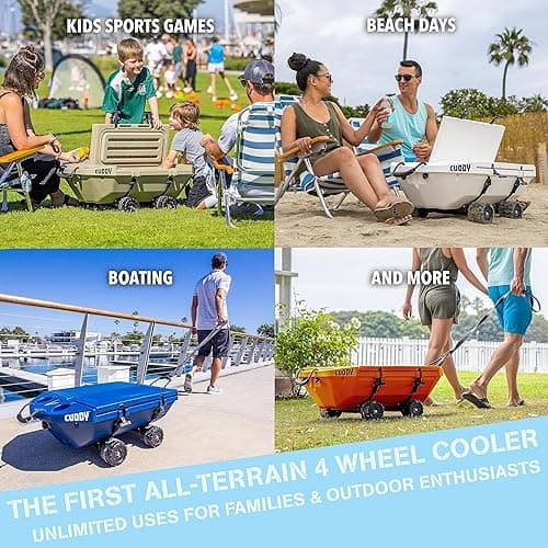 CUDDY Crawler Cooler with Wheels – 40 QT Amphibious Floating Cooler and Dry Storage Vessel - Orange, Navy, Tan, or White - Tan thumbnail 2