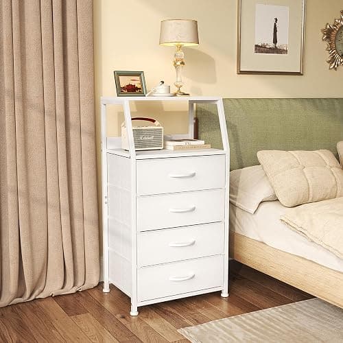 Mexin Dresser for Bedroom, Tall Night Stand with 4 Drawers, Bedside Table de Chevet, Small Chest of Drawers for Closet Living Room, White thumbnail 6