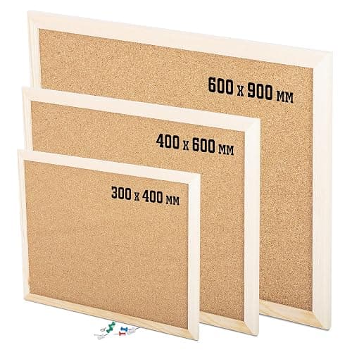 KAV - Cork Notice Office Memo School with 6 Push Pins Classic Wood Natural Frame Board, Brown (Various Sizes to Choose from) (400MM x 600MM) - Image 1