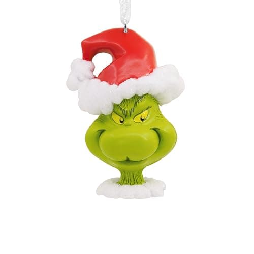 Hallmark Dr. Seuss's How The Grinch Stole Christmas! Grinch in Santa Hat Christmas Ornament - Image 1