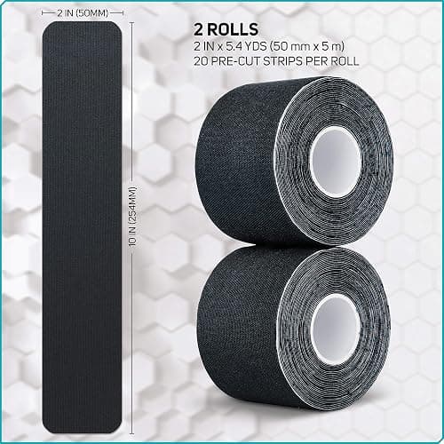 Care Science Waterproof Kinesiology Tape, 40 ct Precut Strips (2 Rolls), Black | Elastic Sports & Weightlifting Tape Supports Muscles & Joints. Water Resistant thumbnail 6