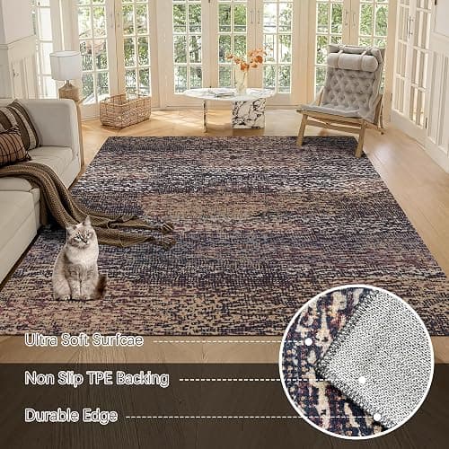 RUGSURE Washable Area Rug - 1/6 Thick - Stain & Water Resistant Non-Slip - Resistant Rug for Living Room, Bedroom, Nursery, Pet & Child Friendly, Vintage Charm Area Rugs (Rust, 5' x 7') thumbnail 5