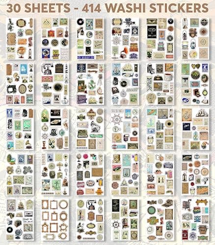 Junk Journal Supplies with 410+ Washi Stickers & Vintage Scrapbook Stickers | FAYWARE Ephemera for Junk Journals, 410+ Stickers for Scrapbooking, 20 Scrapbook Papers thumbnail 5