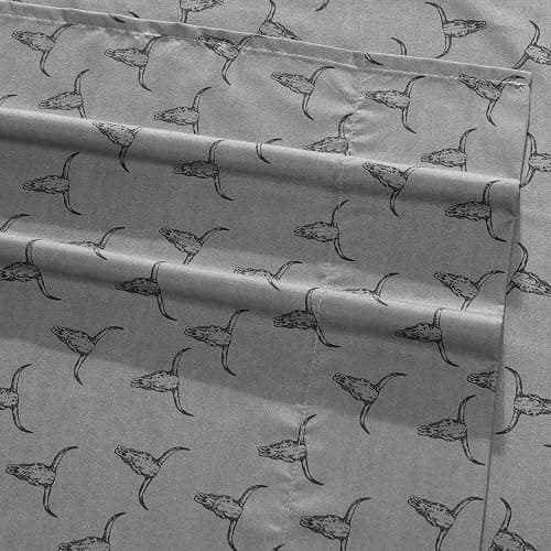 Wrangler - Twin XL Size Sheet Set, Ultra-Soft & Wrinkle-Resistant Bedding for Year Round Comfort, Deep Pockets, Bed Sheets with Matching Fitted Sheet & Pillowcase (Steer Skulls Grey) thumbnail 5
