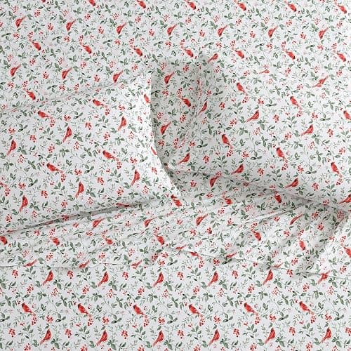 Laura Ashley - Flannel Sheets Queen Size, Anti-Pilling & Wrinkle Resistant Cotton, Touchably Soft for All-Season Comfort - Bed Sheets with Matching Pillowcases & Fitted Sheet (Jolly Cardinals Green) thumbnail 5