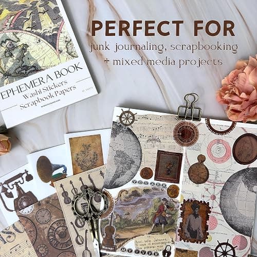 Junk Journal Supplies with 410+ Washi Stickers & Vintage Scrapbook Stickers | FAYWARE Ephemera for Junk Journals, 410+ Stickers for Scrapbooking, 20 Scrapbook Papers thumbnail 2