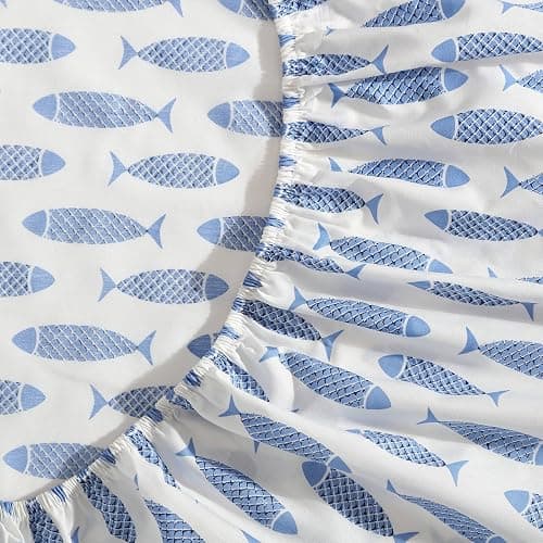 Nautica - Twin Size Sheet Set, Crisp & Tailored Cooling Sheets with a Smooth Cotton Percale Lightweight Feel - Bed Sheets with Matching Pillowcase & Fitted Sheet (Whale Stripe Blue) thumbnail 5