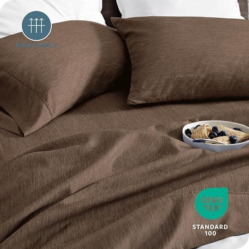 Bare Home Queen Sheet Set - Luxury 1800 Ultra-Soft Microfiber Double Brushed - Deep Pockets - Easy Fit - 4 Piece Set - Bedding Sheets & Pillowcases (Queen, Heathered Taupe) thumbnail 5