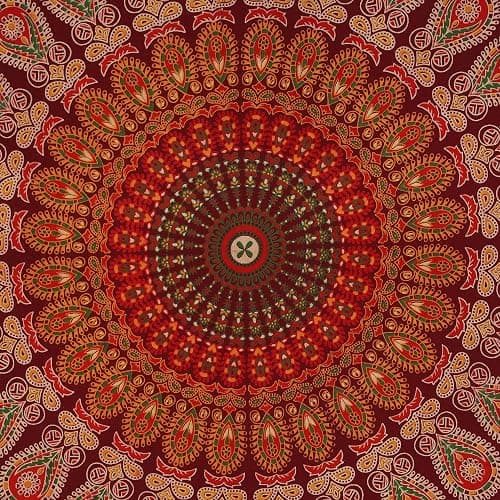 Bless International Handmade Indian hippie Bohemian Psychedelic Peacock Mandala Wall hanging College Dorm Beach Throws Table Cloth Bedding Tapestry (Maroon Yellow, Poster(30x40Inches)(76x101cms)) thumbnail 4