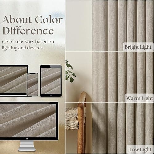 Extra Wide Curtains 90 Inches Long 60 Inch Width for Living Room Bedroom Light Filtering Semi Sheer Farmhouse Pleated Curtain Hooks Rings for Patio Sliding Door Large Window Burlywood Taupe 1 Panel thumbnail 3
