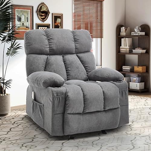 Massage Recliner Chair, Overstuffed Rocker Lazy Boy Chairs with Vibration&Gently Heat,Fabric Ergonomic Manual Nursery Chair for Living Room with Side Pocket, 2 Cup Holders&USB Charge Port, Grey thumbnail 3