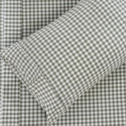 100% Cotton Queen Sheet Set - 4 Piece Cotton Sheets Queen Size Bed Set, Soft, Smooth, Durable, Easy Care, 16" Deep Pocket Checkered Green Sheets - 1 Flat, 1 Fitted, 2 Pillowcases - Checkered Green - Queen thumbnail 2