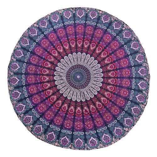 Popular Handicrafts Round Tapestry with Tassel Wall Hanging Ombre Hippie Mandala Bohemian Hippy Intricate Indian Tapestries Tablecloth 70 Inches,(178cm) Blue Multi thumbnail 6