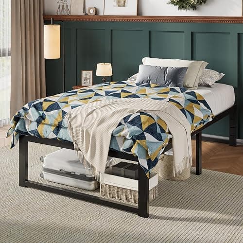 Allewie Twin Bed Frame, 14 Inch Metal Platform Bed Frame with 4000LBS Heavy Duty Steel Slats Support, Noise Free, Easy Assembly, No Box Spring Needed, Black thumbnail 3