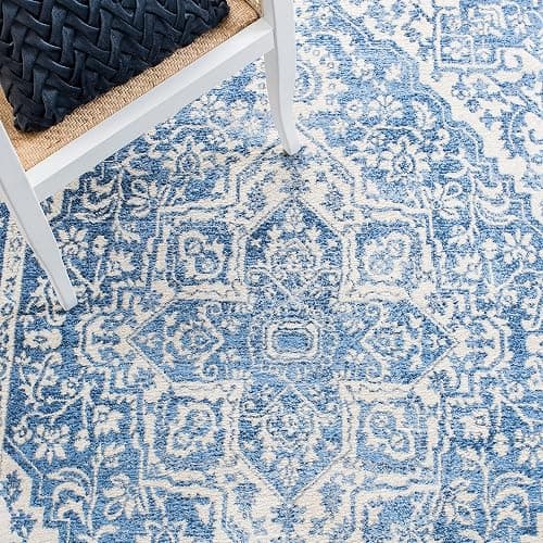 SAFAVIEH Brentwood Collection Area Rug - 8' Square, Ivory & Navy, Medallion Distressed Design, Non-Shedding & Easy Care, Ideal for High Traffic Areas in Living Room, Bedroom (BNT832A) thumbnail 7