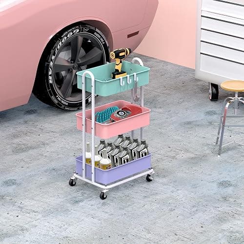 Simple Houseware 3-Tier Heavy Duty Metal Utility Rolling Cart, Multicolor thumbnail 5