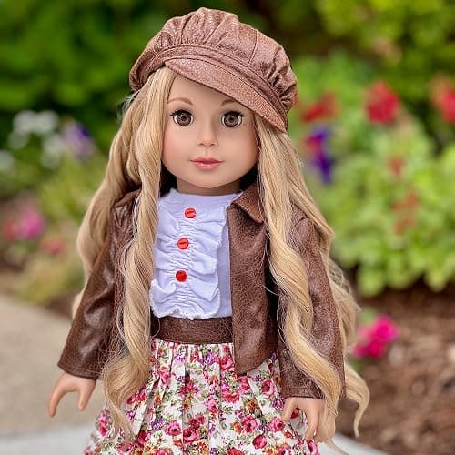 DreamWorld Collections - Urban Explorer - Clothes Fits 18 Inch Doll - Brown Motorcycle Jacket with Paperboy Hat, Dress and Boots - (Doll not Included) thumbnail 4