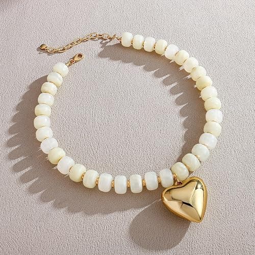 WOWORAMA Chunky Heart Necklaces for Women Colorful Resin Beaded Choker Necklace Gold Puffy Heart Statement Necklace Trendy Acrylic Choker Jewelry thumbnail 3