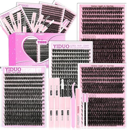 YIDUO 4 Styles Lash Clusters Kit 60D+80D+100D+150D Volume Clusters Lashes Extensions Kit with 2 X Bond and Seal 10-18mm Wispy D Curvature Full Individual Eyelash Extensions Kit DIY at Home Easily - Image 1