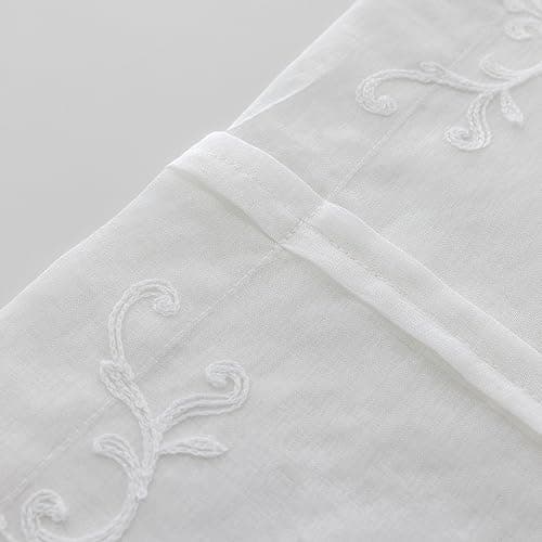 HomeyHo Sheer Tie Up Curtains for Bathroom Girls Bedroom Flower Embroidered Liftable Curtain Kitchen White Lace Short Balloon Curtains for Small Window 31 x 47 Inch thumbnail 9